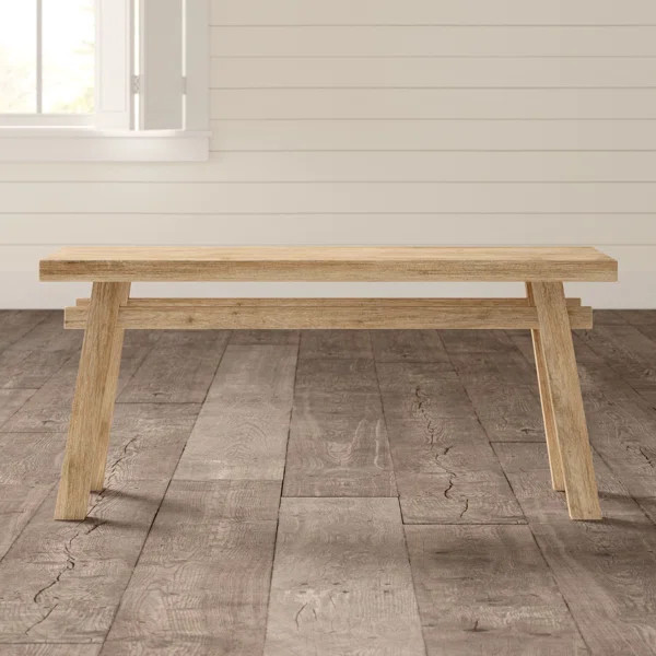Milani Brown Wood Handmade Distressed Bench with High Trestle Legs 47" x 12" x 21" | Wayfair North America