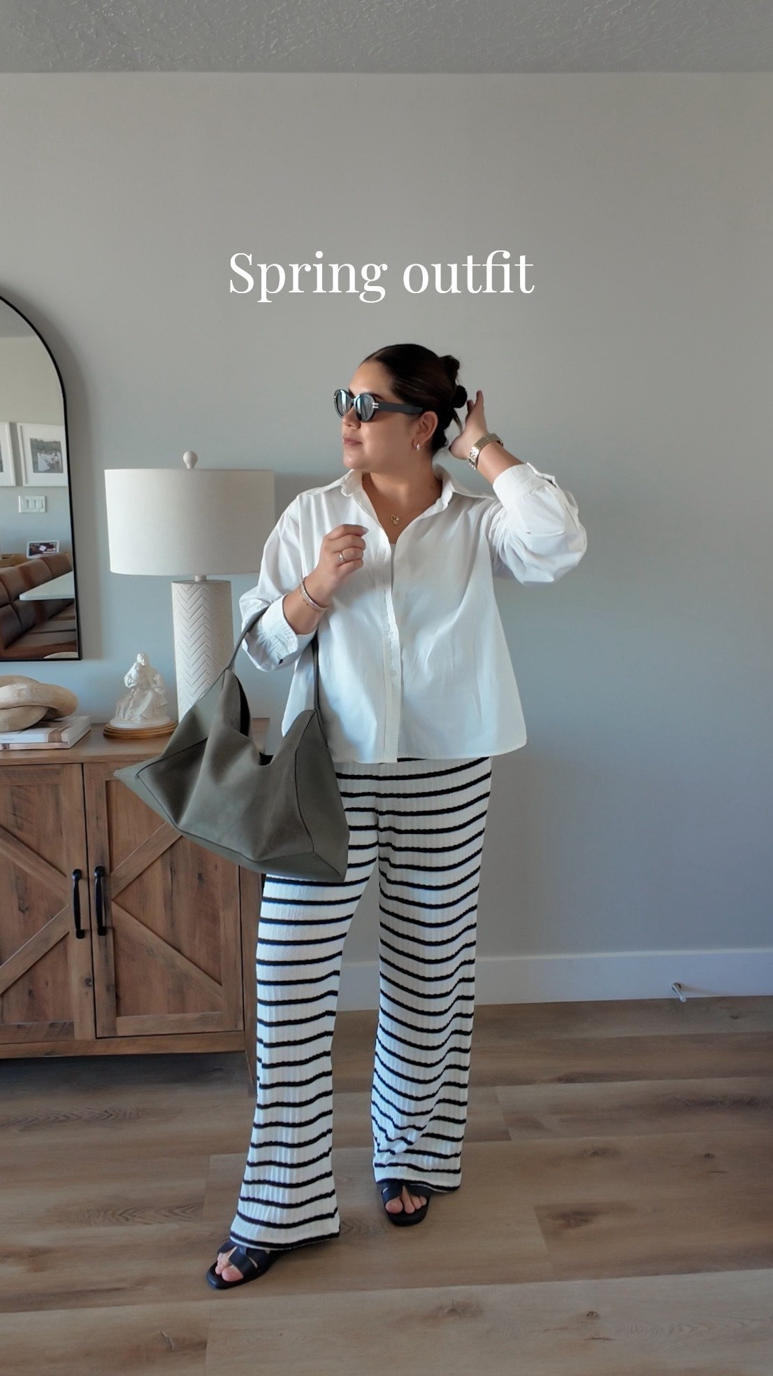 Casual vibes✨  knit pants. Sandals. Tote bag. Sunglasses. White shirt 

#LTKSeasonal #LTKgrwm #LTKootd