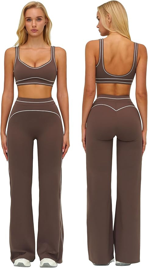 ABOCIW Two Piece Workout Sets for Women Racerback Tank Top Matching High Waist Wide Leg Yoga Pant... | Amazon (US)