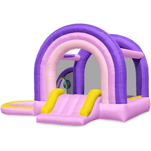 Outfunny Bounce House with Slide, Inflatable Bouncy House for Kids 3-12 w/Ball Pit, Outdoor & Indoor, Bounce Area 8'x8', Capacity 400 lb - Purple | Amazon (US)