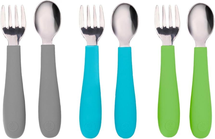 WeeSprout Toddler Utensils, 3 Forks & 3 Spoons, 18/8 Stainless Steel & Food Grade Silicone, Thick... | Amazon (US)
