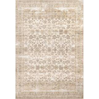 Deadra Vintage Floral Machine Washable Beige 8 ft. x 10 ft. Indoor Rectangle Area Rug | The Home Depot