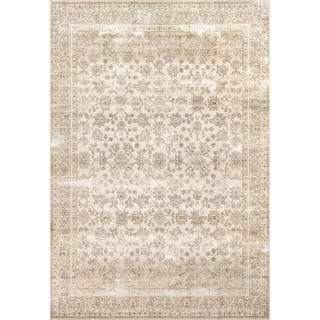 Deadra Vintage Floral Machine Washable Beige 8 ft. x 10 ft. Indoor Rectangle Area Rug