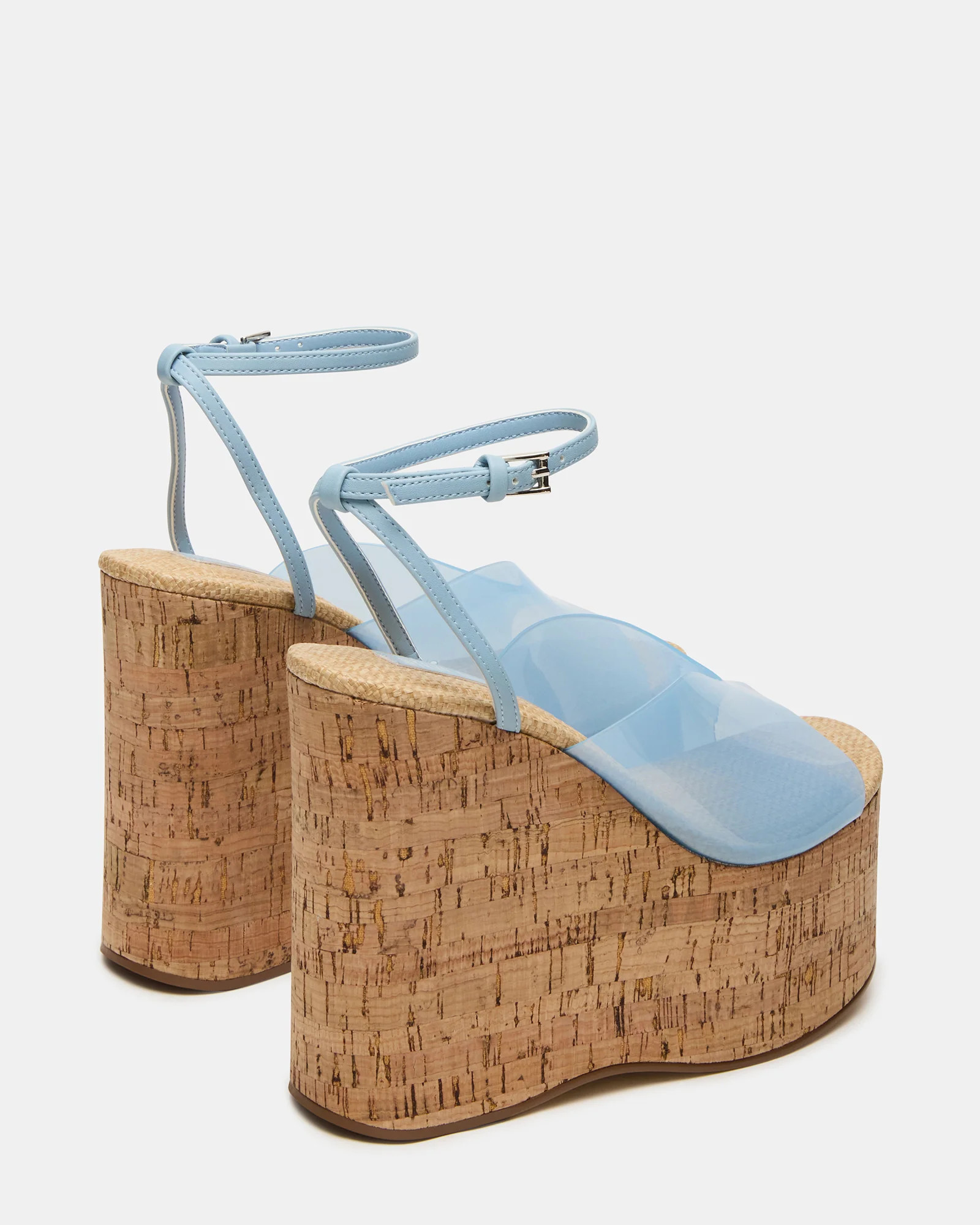SINAI Light Blue Square-Toe Platform Wedge Strappy Women's Sandal | Steve Madden (US)