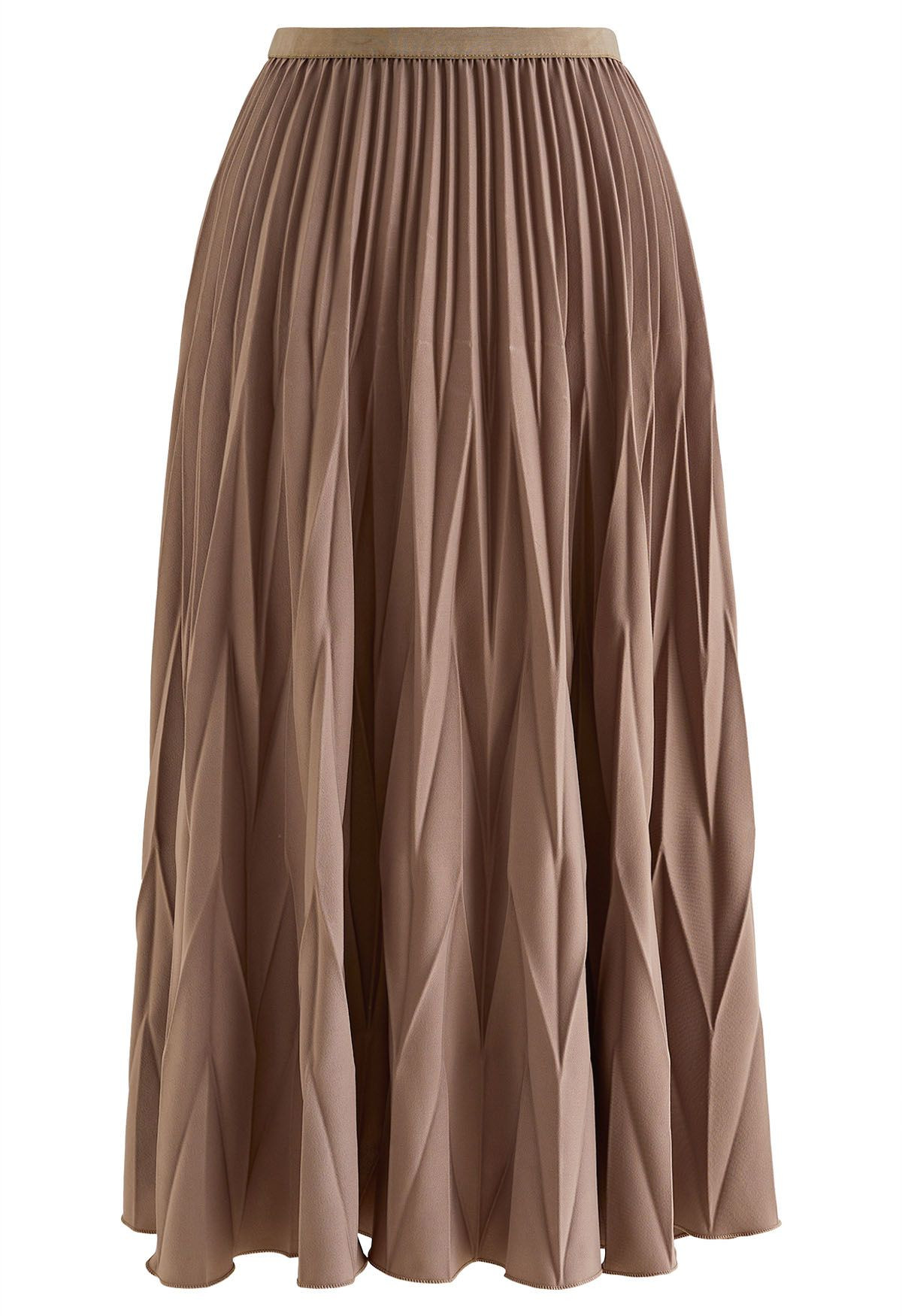 Irregular Pleated Midi Skirt in Brown | Chicwish