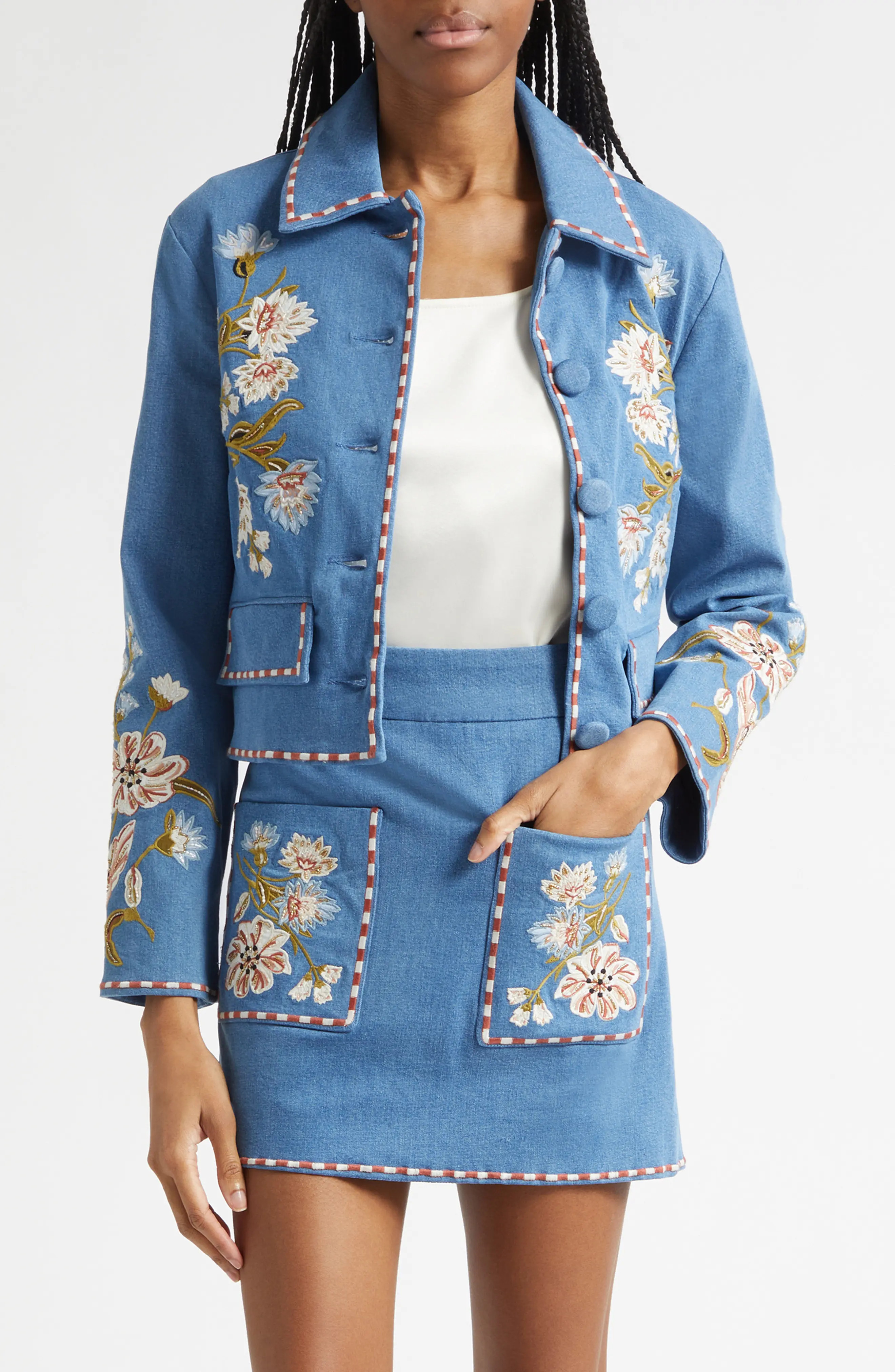 Veronica Beard Vikaria Floral Embroidery Stretch Cotton Jacket (Women) | Nordstrom | Nordstrom