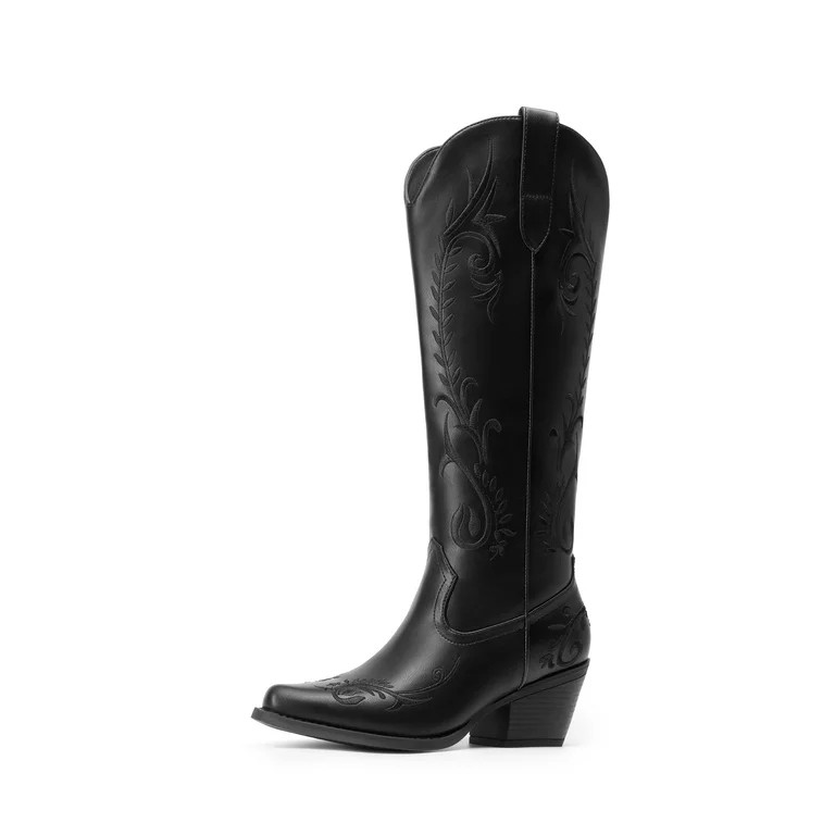 DREAM PAIRS Women\u2019s Knee High Western Cowboy Boots Retro Embroidered Square Toe Cowgirl Boot... | Walmart (US)