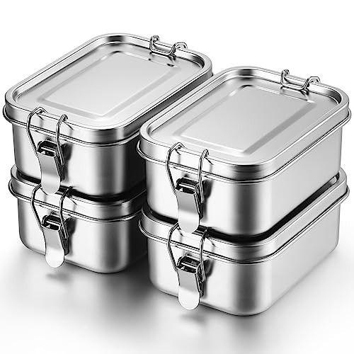 Umigy 4 Pcs Stainless Steel Food Containers Metal Bento Lunch Box Stainless Steel Food Storage Containers, Lockable Clips to Leak Proof, Reusable Dishwasher Snack Boxes for Work (550ml) | Amazon (US)