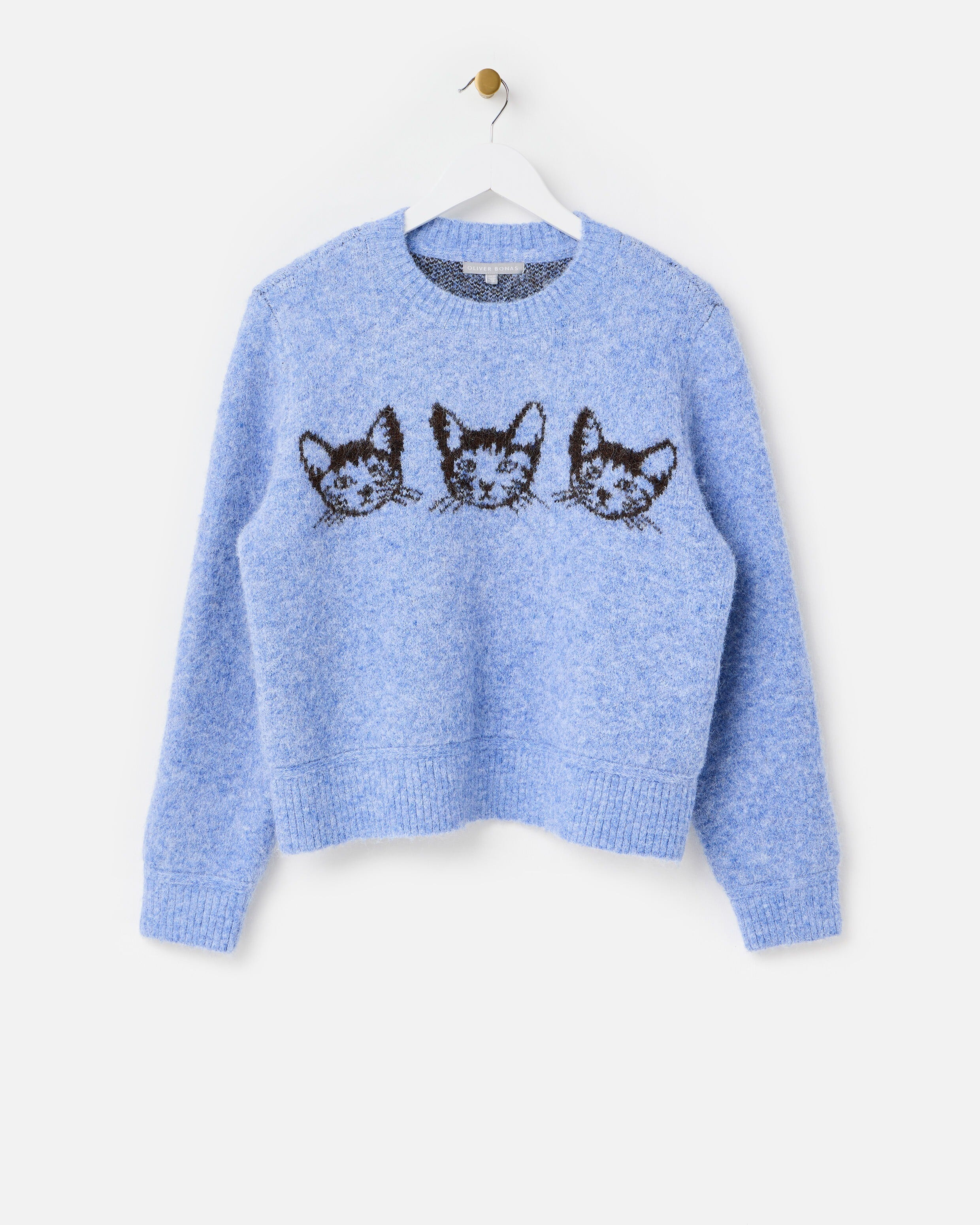 Blue Mimi Cat Crew Neck Knitted Jumper | Oliver Bonas | Oliver Bonas (Global)