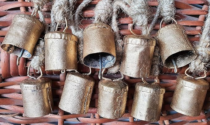 HIGHBIX 4cm Small Vintage Rustic Lucky Tin Metal Cow Bells Handmade Christmas Décor Bells on Jut... | Amazon (US)