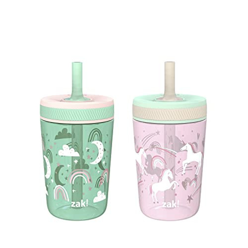 Zak Designs Kelso Toddler Cups For Travel or At Home, 15oz 2-Pack Durable Plastic Sippy Cups With Leak-Proof Design is Perfect For Kids (Fanciful Unicorn, Happy Skies) | Amazon (US)
