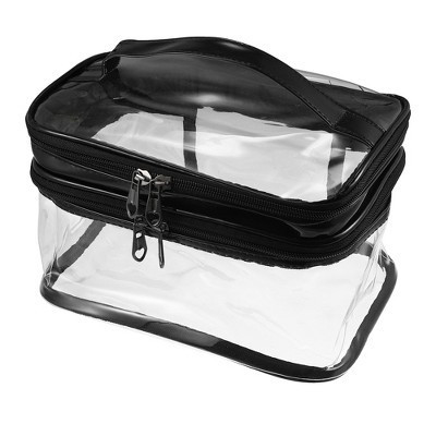 Unique Bargains Double Layer Makeup Bag Cosmetic Travel Bag Case Make Up Organizer Bag Clear Bags for Women 1 Pc Black | Target