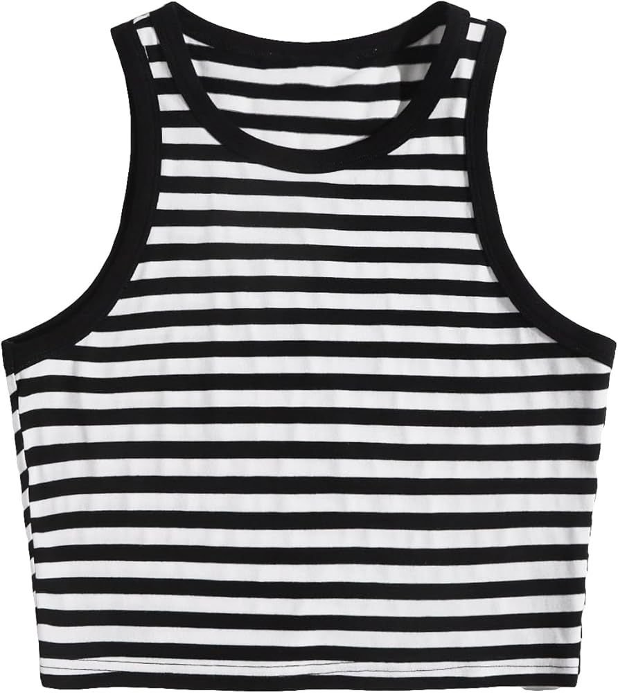 Milumia Women Skinny Striped Crop Tank Tops Sleeveless Shirts | Amazon (US)