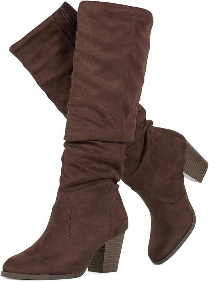 RF ROOM OF FASHION Women's Stacked Heel Slouchy Knee High Boots (Regular Fit) | Amazon (US)