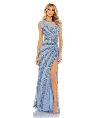 Mac Duggal Women's Embellished Illusion High Neck Cap Sleeve Gown - Macy's | Macy's