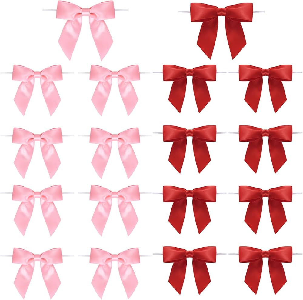 50 Pcs Red and Pink Twist Tie Bows for Treat Bags Satin Ribbon for Crafts Party Favors Wedding Ba... | Amazon (US)