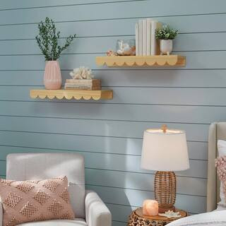 Scalloped Natural Wood Floating Wall Shelves (22"" W x 2.5"" H) (Set of 2) | The Home Depot