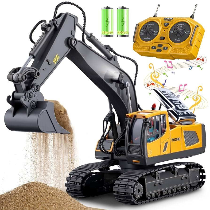 Remote Control Excavator Toys, 11 Channel 1:20 RC Construction Vehicles, 680° Rotation Hydraulic... | Amazon (US)
