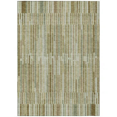 9' X 12' Khaki And Olive Green Striped Washable Indoor Outdoor Area Rug | Wayfair North America