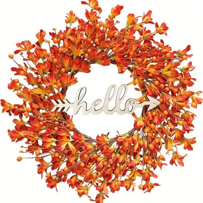 Fall Wreaths for Front Door 22 Inch Orange Forsythia Outdoor Door Wreath with Berries Garland Autumn Wreath for Front Door Wedding Wall Home Thanksgiv | Wayfair North America