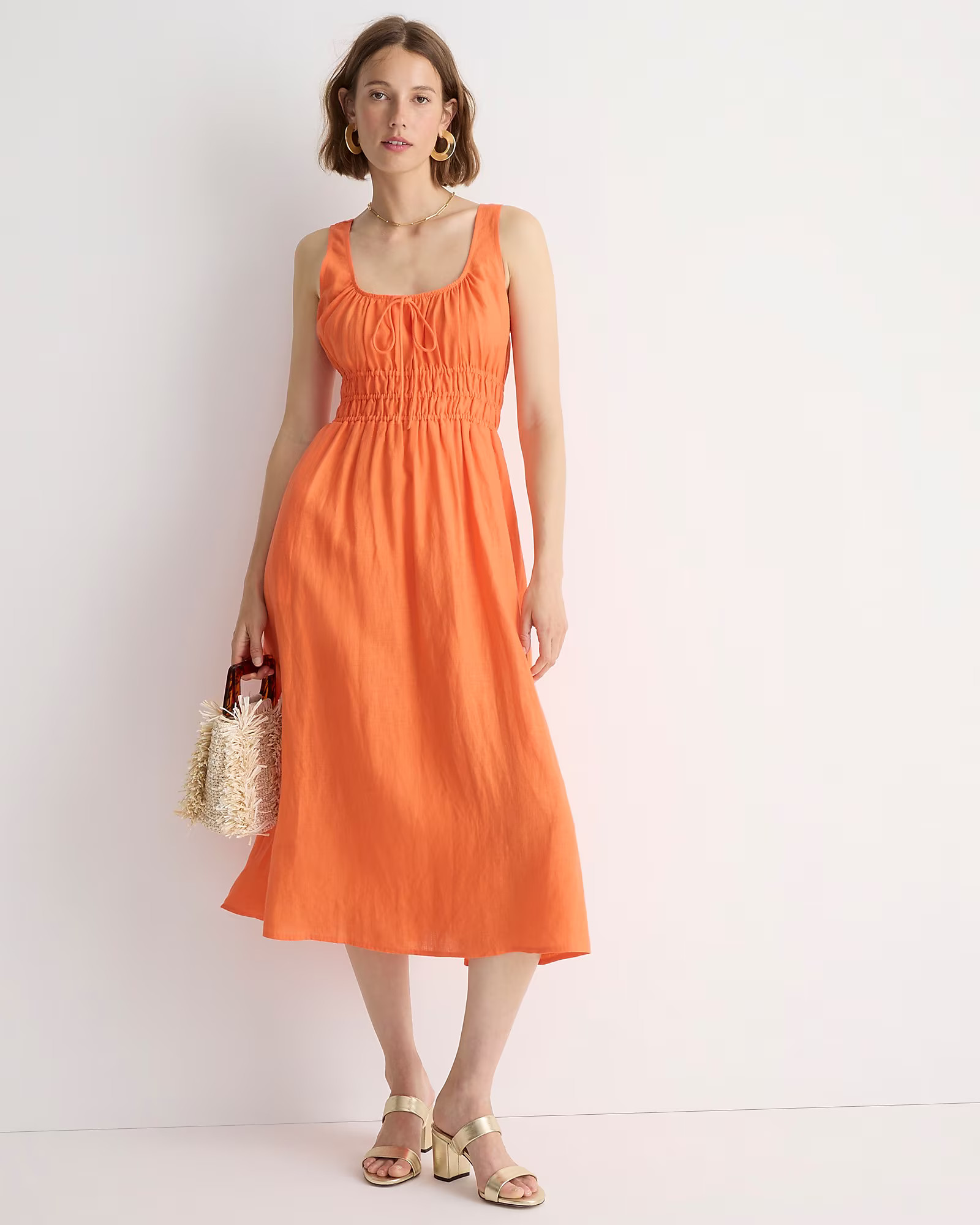 Smocked midi dress in linen | J. Crew US