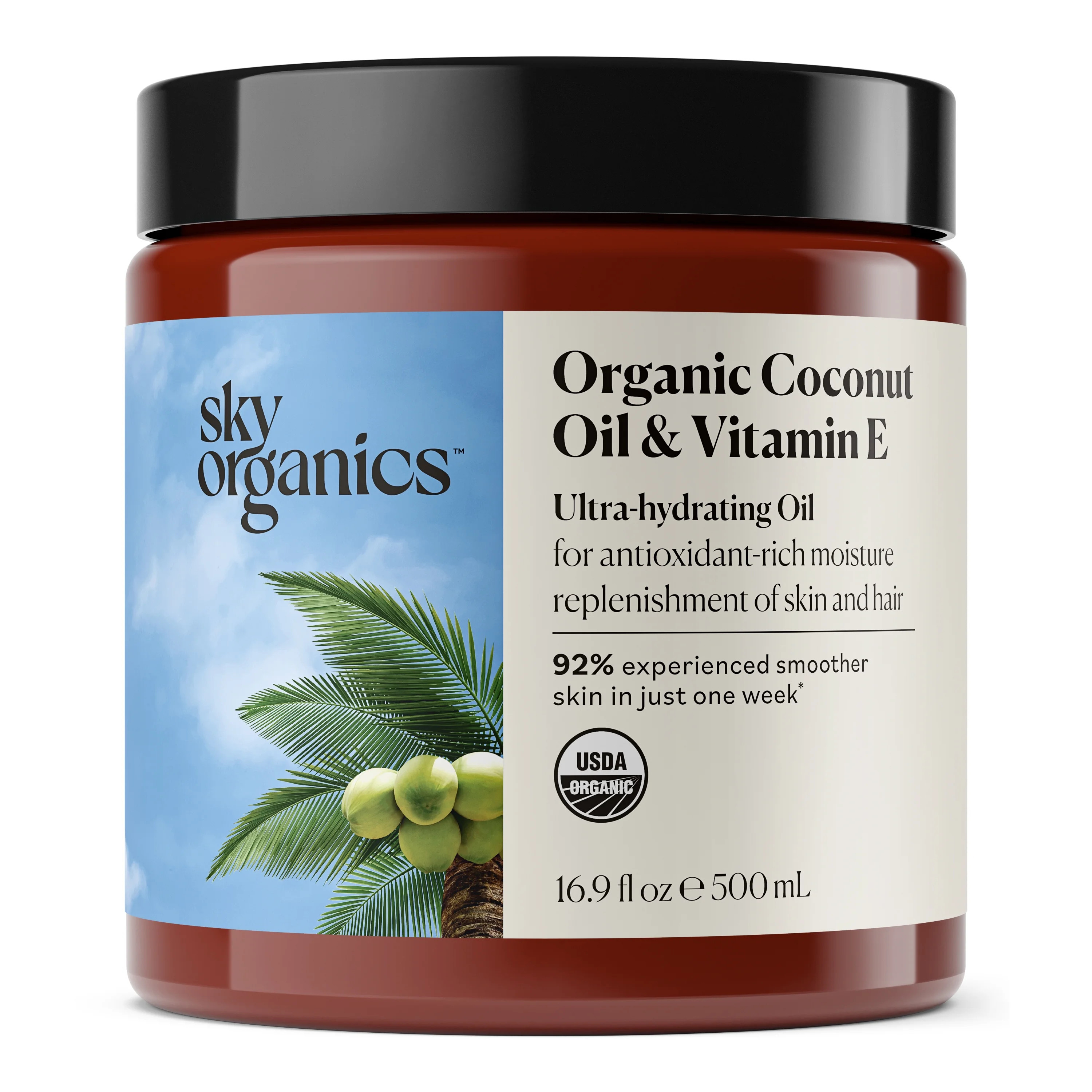 Sky Organics Organic Coconut Oil & Vitamin E Ultra-Hydrating Oil for Hair + Skin, 16.9 fl oz | Walmart (US)