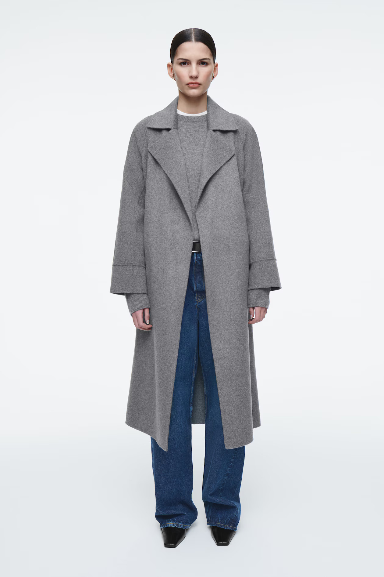 BELTED DOUBLE-FACED WOOL LONG COAT - GRAY | COS US | COS (US)