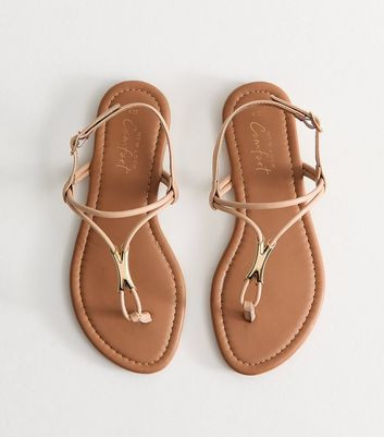 Oatmeal Faux Leather Hardware Detail Toe Post Sandals | New Look (UK)