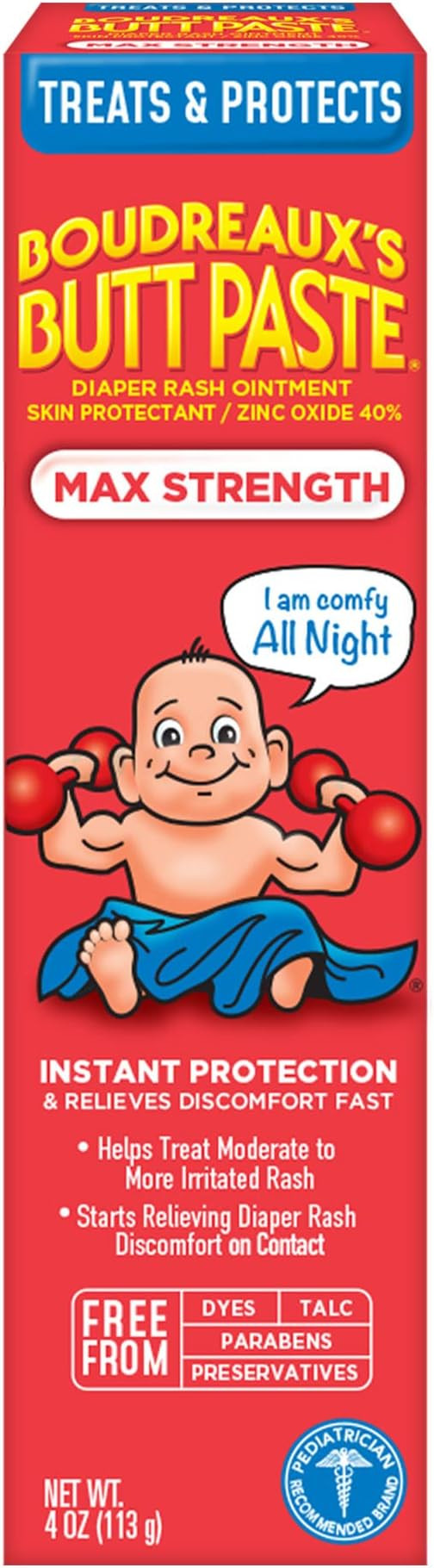 Boudreaux's Butt Paste Maximum Strength Diaper Rash Cream, Ointment for Baby, 4 oz Tube | Amazon (US)