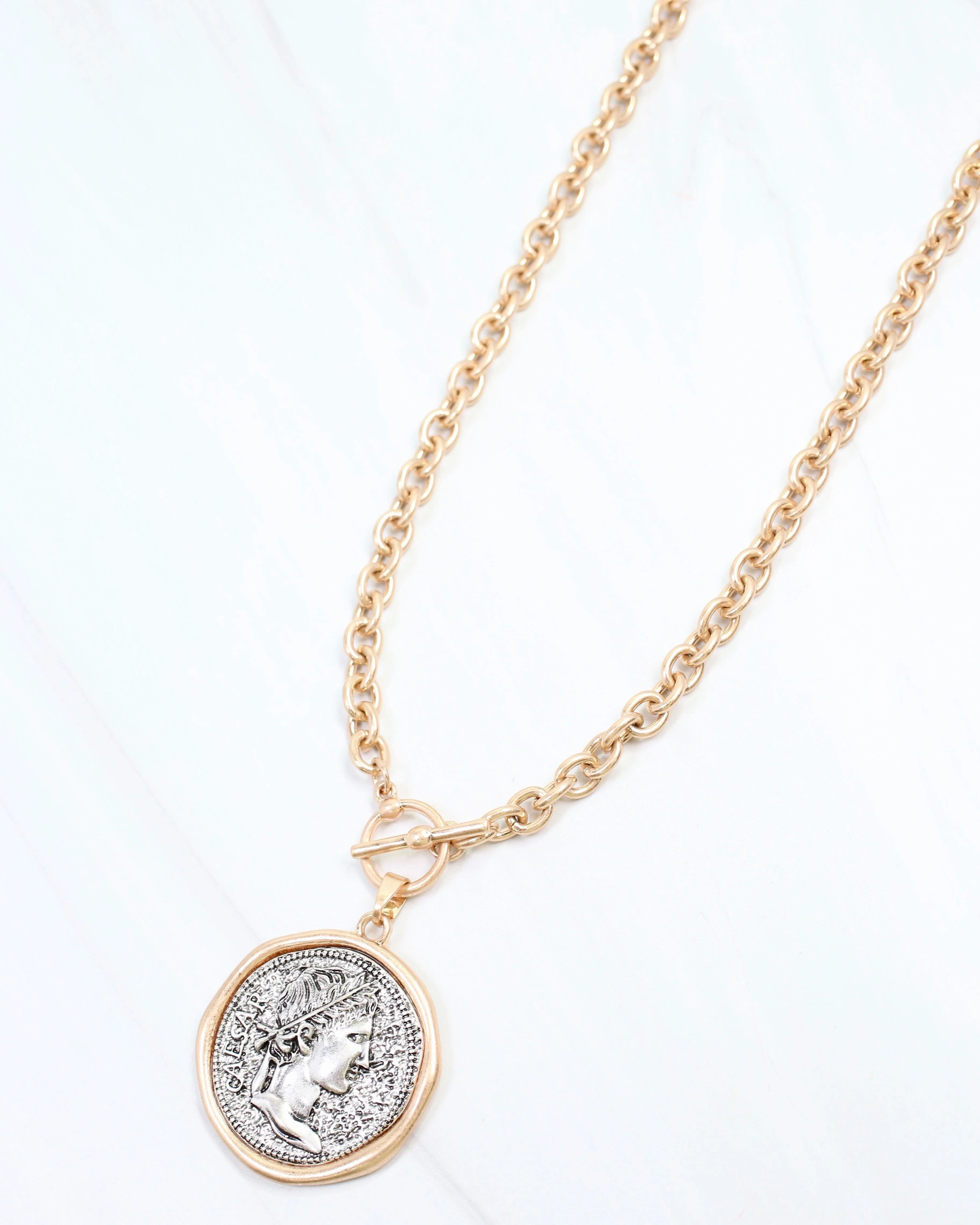 Towson Coin Link Necklace Worn Gold | Caroline Hill