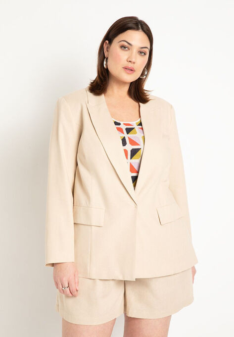 Long Relaxed Linen Blazer | Eloquii