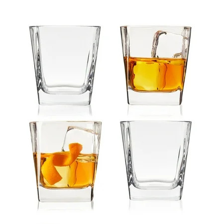 True Square Whiskey Glasses for Cocktails, Lowball Drinks, 9 oz, Set of 4 | Walmart (US)