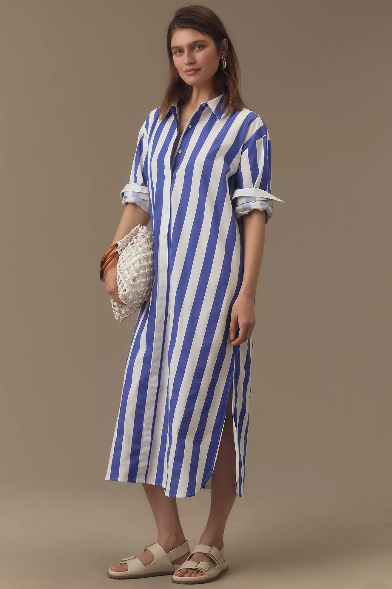 English Factory Long-Sleeve Buttondown Midi Shirt Dress | Anthropologie (US)