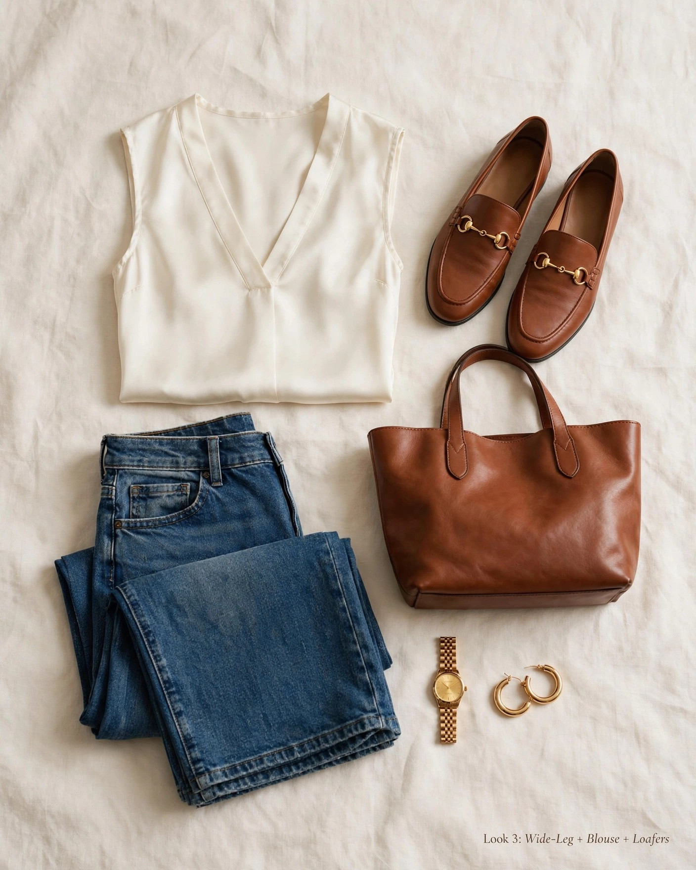 My most saved formula - dark wide-leg denim + ivory sleeveless blouse. Add woven tote + ballet flats. This is the elevated everyday uniform. TTS, wearing 27 in jeans.
@michaelkors-us

#LTKgrwm #LTKOver40 #LTKootd