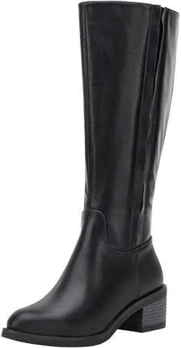 Jeossy Women's 9661W Knee High Tall Boot, Black Riding Chunky Low Heel Round Toe Botas with Wide Calf, Faux Leather Dress Boot with Inner Zipper and Side Hidden Elastic Band (DJY9661W Black 10) | Amazon (US)