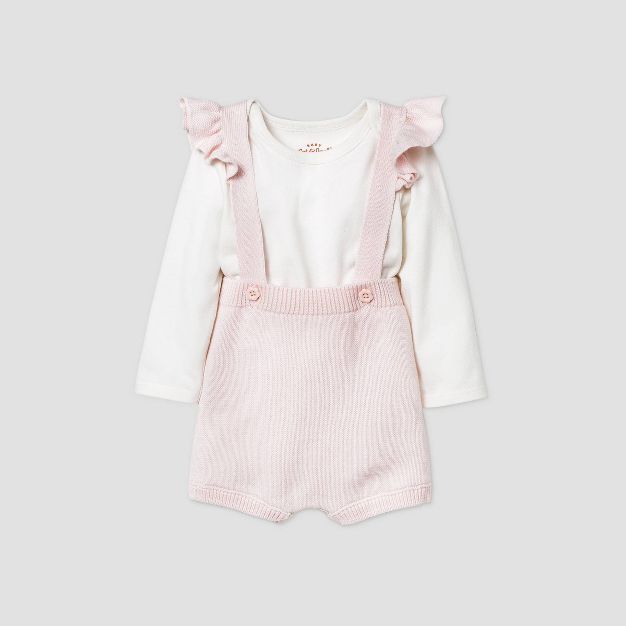 Baby Girls' Ruffle Shoulder Romper Bodysuit Set - Cat & Jack™ Pink | Target