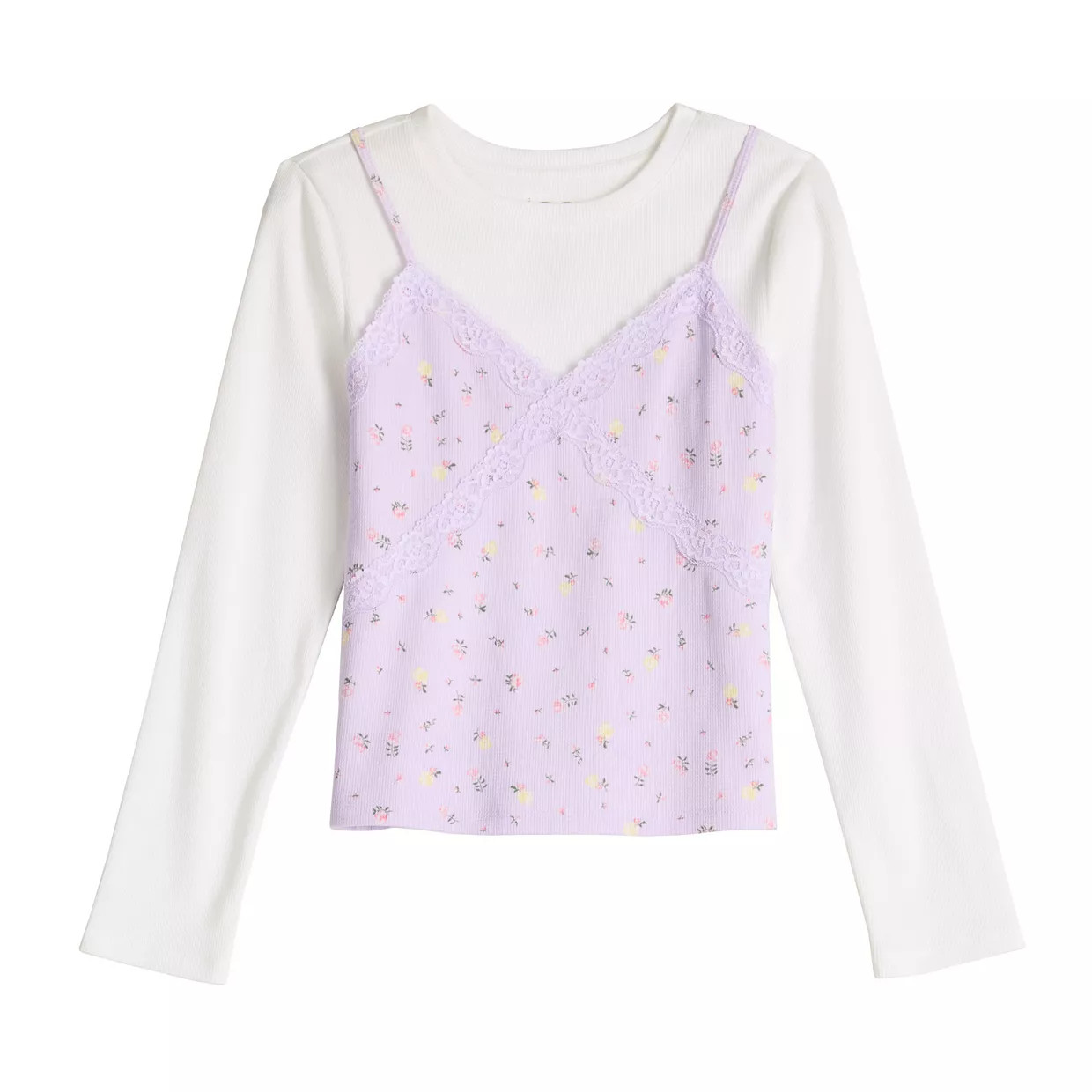 Girls 6-20 SO® Lace Trim Layered Long Sleeve Tee in Regular & Plus Size | Kohl's