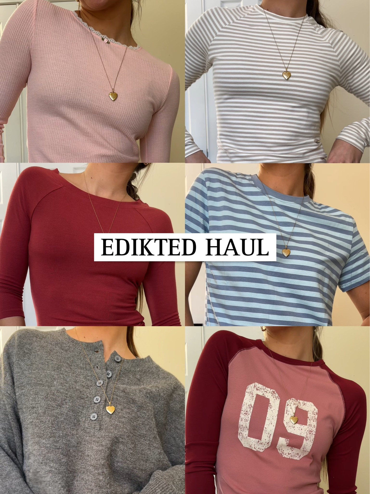 Pink top - S
Flower sweatpants -S
Tan striped top - S
Tan striped leggings - M
Red quarter sleeve top - S
Blue striped top - M
Grey sweater - M
09 shirt - S