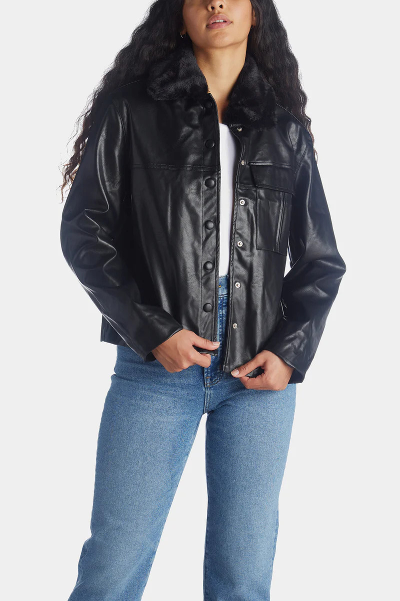 Eloise Fur Collar Vegan Faux Leather Jacket | Lord & Taylor