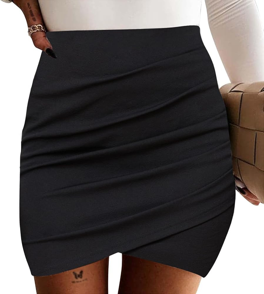 EXLURA Women's Bodycon Ruched Tulip Mini Skirt Elastic High Waist Asymmetrical Short Skirts | Amazon (US)