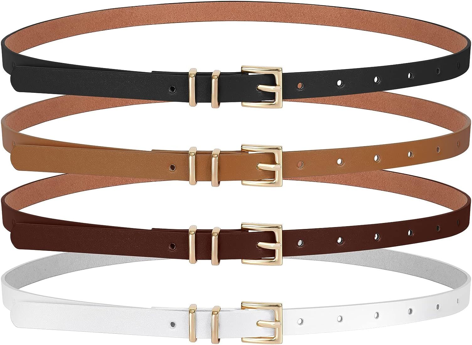 SANSTHS Set of 4 Womens Thin Belts Skinny Leather Belt with Gold Alloy Buckle | Amazon (US)