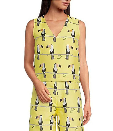 Buru Le V Mod Toucan Print V-Neckline Sleeveless Coordinating Top - S | Dillard's