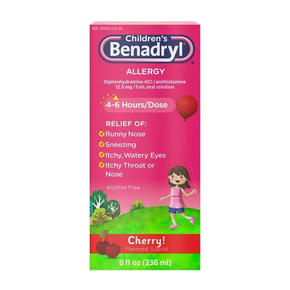 Children's Benadryl Allergy Relief Liquid, Cherry Flavor, 8 fl. oz | Walmart (US)