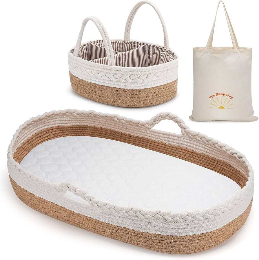 Baby Changing Basket by The Baby Wey, Moses Basket, Foam Basket Pad, 2 Washable Waterproof Pad Co... | Amazon (US)
