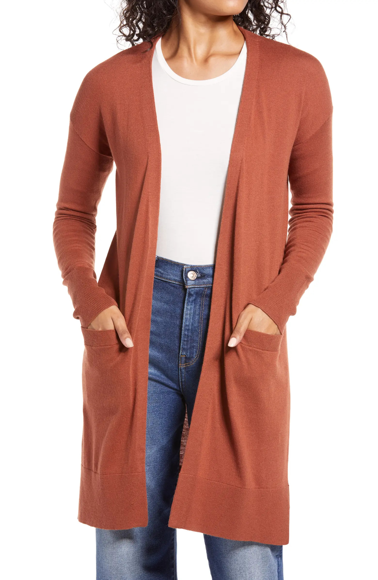 Halogen® Open Front Pocket Cardigan (Regular & Petite) | Nordstrom | Nordstrom