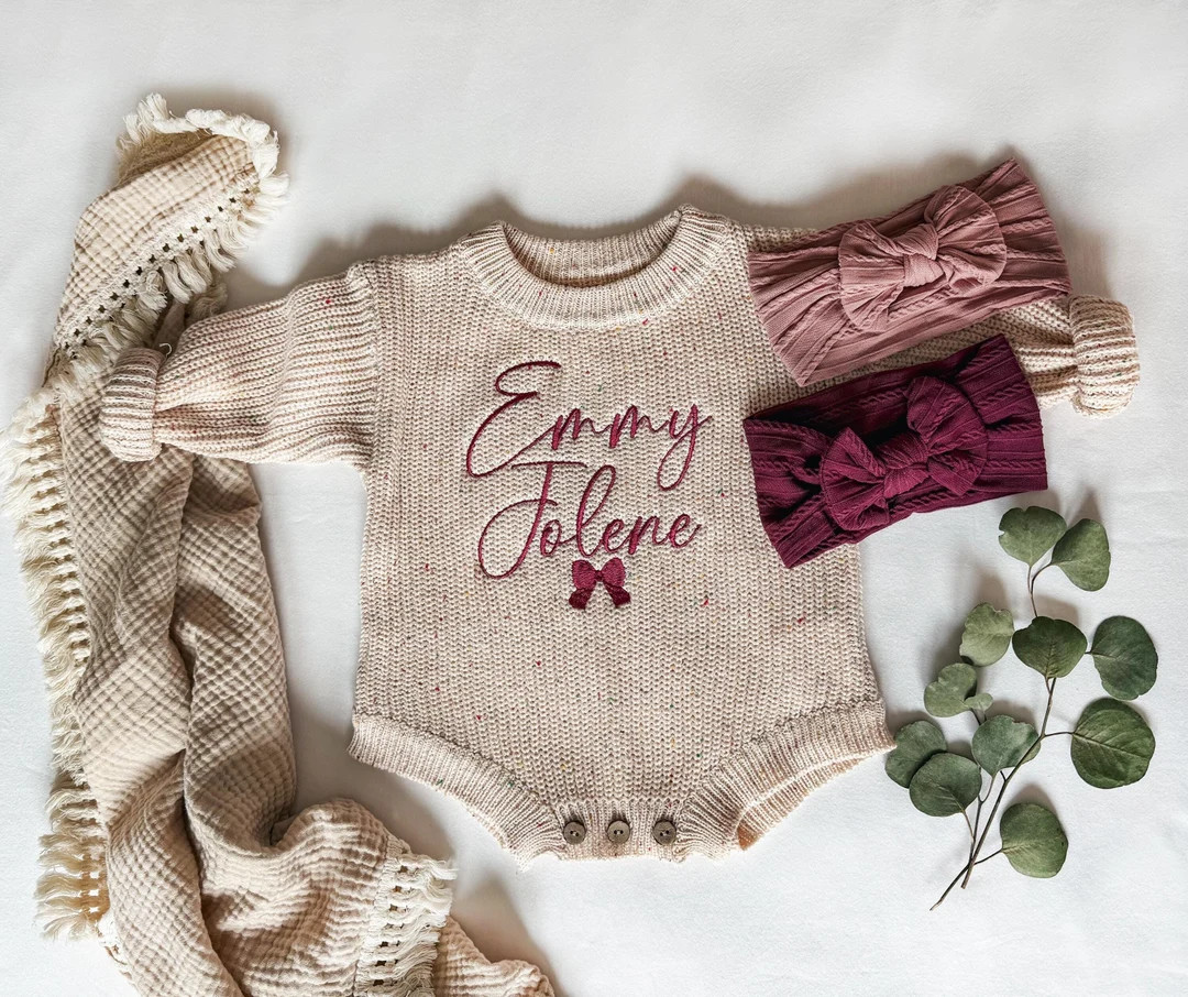 Personalized Baby Name Embroidered Sweater Romper Baby Announcement Sweater Baby Girlgoing Home S... | Etsy (US)