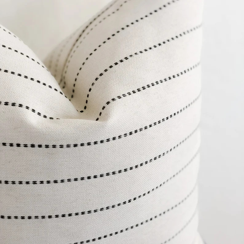 Graphite and Ivory Striped Outdoor Pillow Cover | Lumbar 13 x 19 | 20 x 20 | Patio Home Decor | Etsy (US)