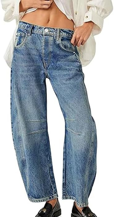 HUNGSON Women's Barrel Jeans Wide Leg Mid Rise Loose Y2k Baggy Boyfriend Jeans Denim Ankle Pants | Amazon (US)