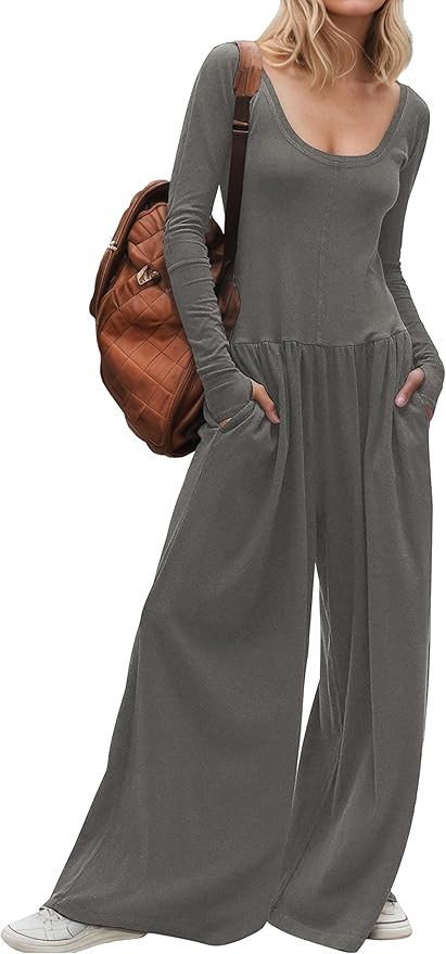 Women's Wide Leg Jumpsuit One Piece Romper Long Sleeve Dressy Casual Effortless Pockets Chic Fall... | Amazon (US)
