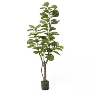 Fencer Wire 6 ft. Green Artificial Fiddle Leaf Fig Tree, Potted Ficus Lyrata Faux Tree, Fake Plant M | The Home Depot
